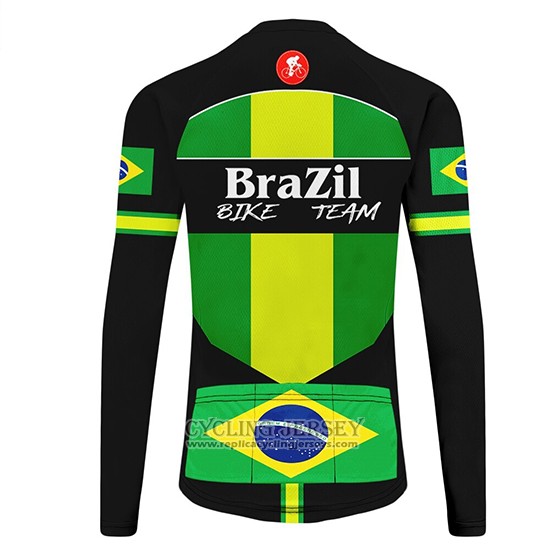 2020 Cycling Jersey Brazil Black Green Long Sleeve And Bib Tight